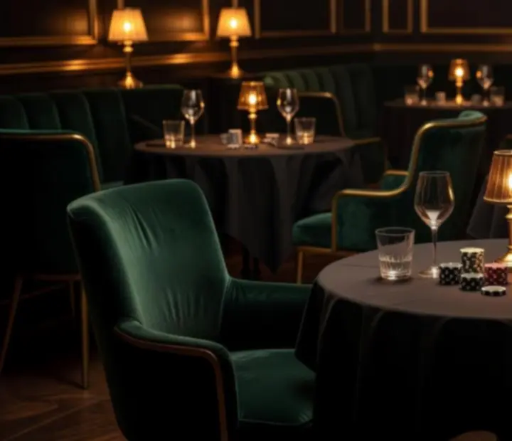 Ambiance lounge feutrée avec table de poker et dîner gastronomique