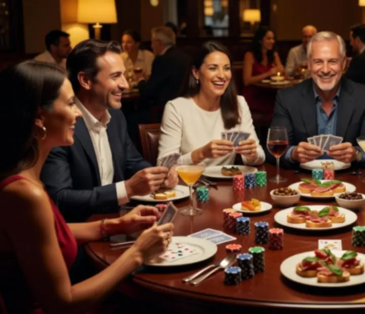 Vue d'ensemble d'une soirée poker gastronomique dans un restaurant chic